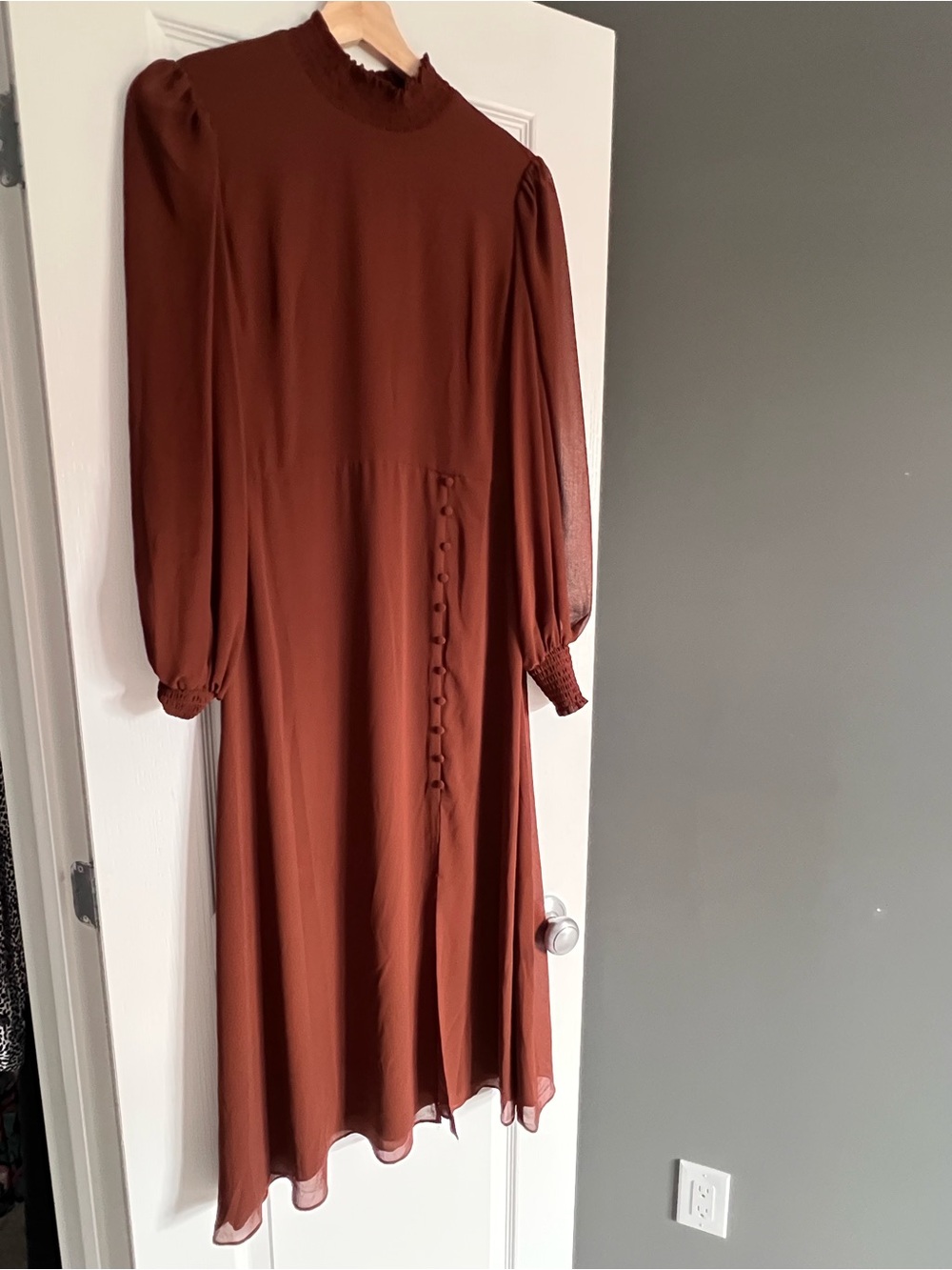 Women's Brown Long Sleeve Midi Dress